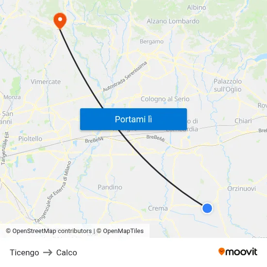 Ticengo to Calco map