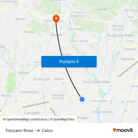 Trezzano Rosa to Calco map