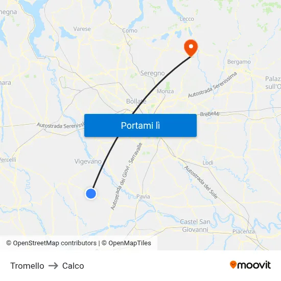 Tromello to Calco map