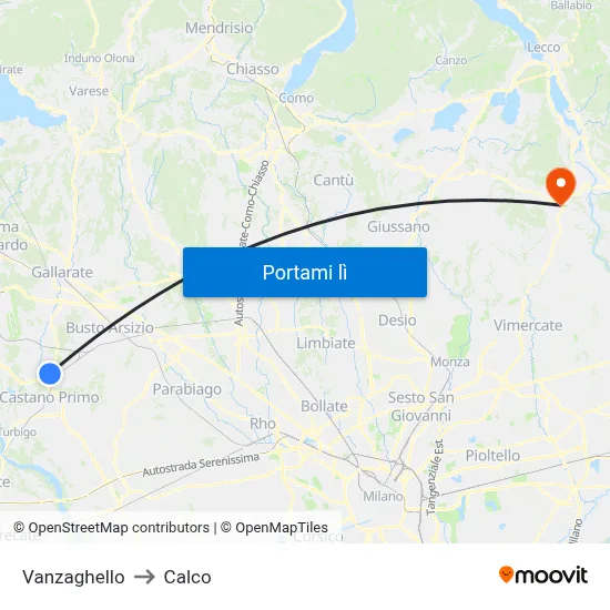 Vanzaghello to Calco map