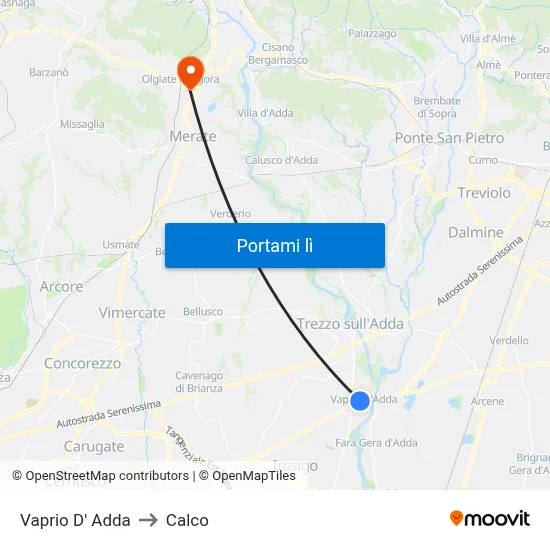 Vaprio D' Adda to Calco map