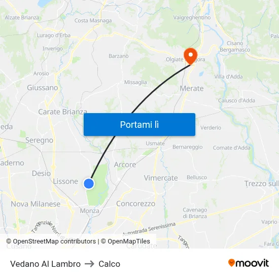 Vedano Al Lambro to Calco map