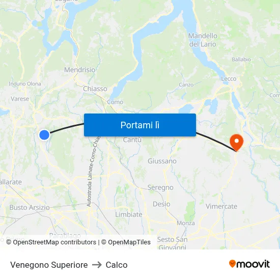 Venegono Superiore to Calco map