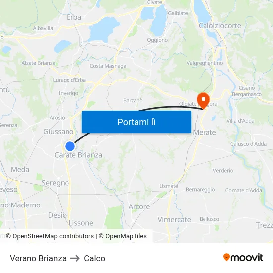 Verano Brianza to Calco map