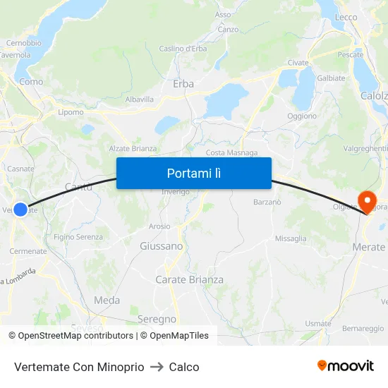 Vertemate Con Minoprio to Calco map