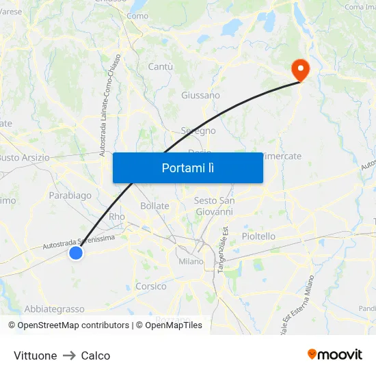 Vittuone to Calco map