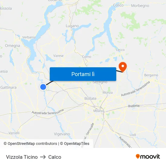 Vizzola Ticino to Calco map