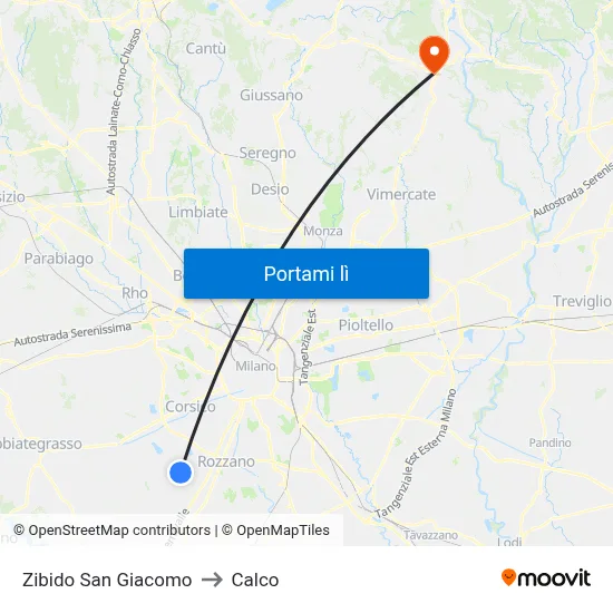 Zibido San Giacomo to Calco map