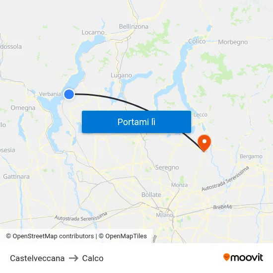 Castelveccana to Calco map