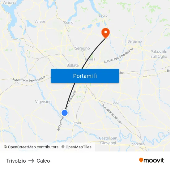 Trivolzio to Calco map