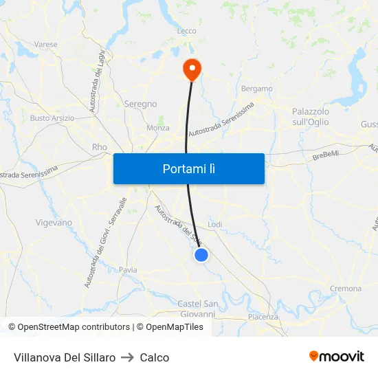 Villanova Del Sillaro to Calco map