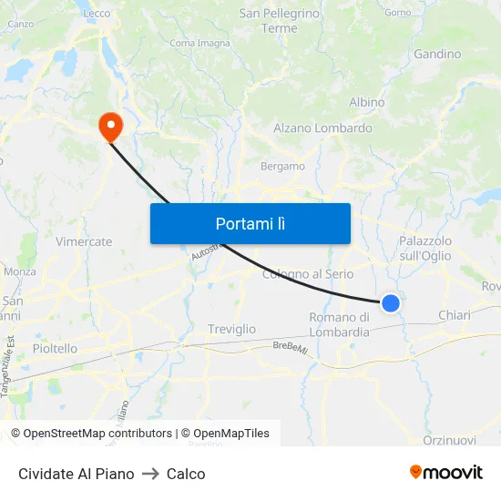 Cividate Al Piano to Calco map