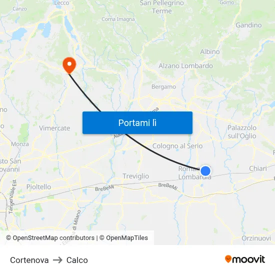 Cortenova to Calco map