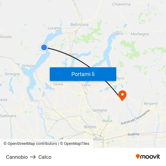 Cannobio to Calco map