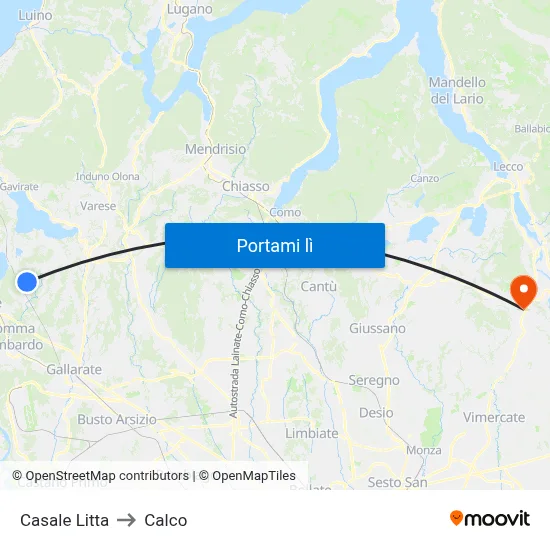 Casale Litta to Calco map