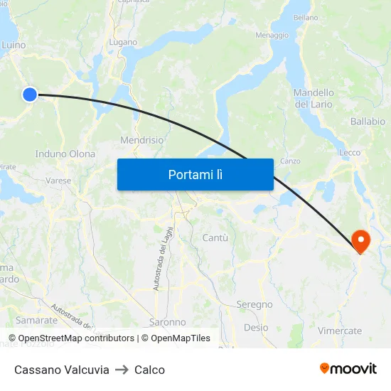 Cassano Valcuvia to Calco map