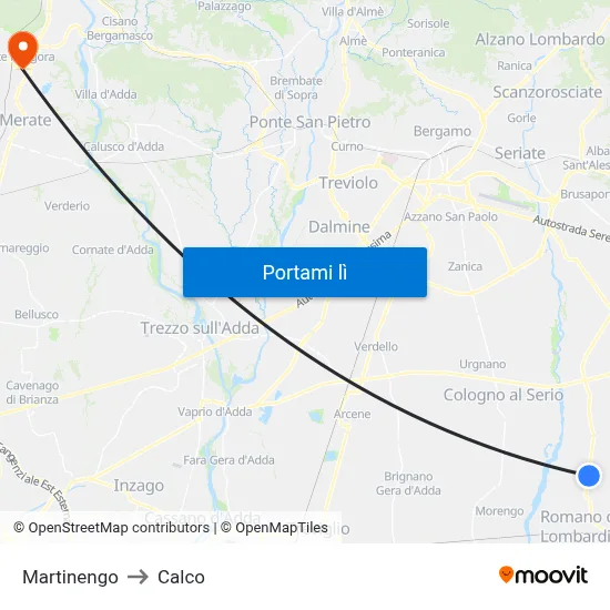 Martinengo to Calco map