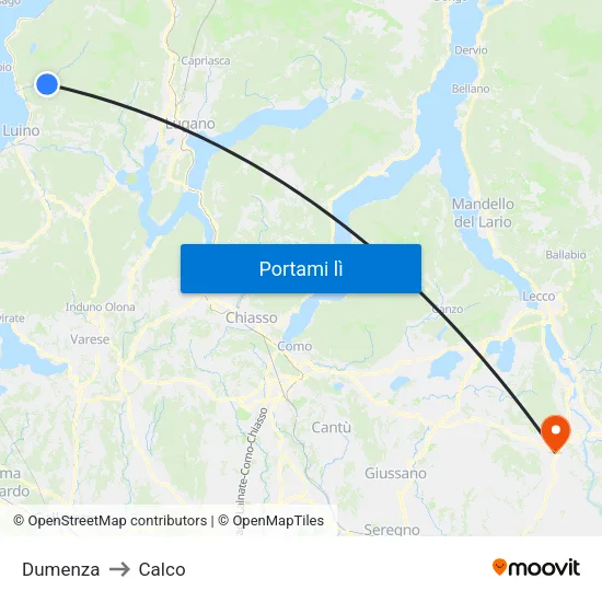 Dumenza to Calco map