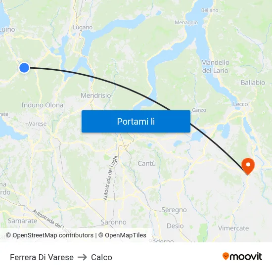 Ferrera Di Varese to Calco map
