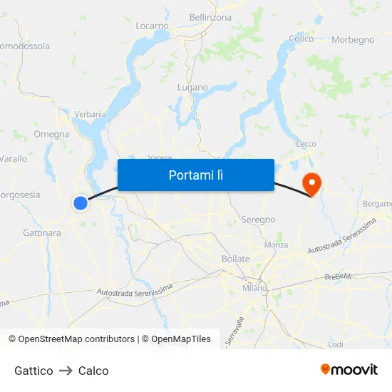 Gattico to Calco map