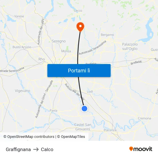 Graffignana to Calco map