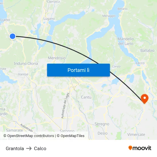 Grantola to Calco map