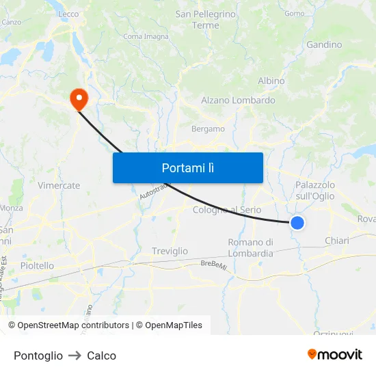 Pontoglio to Calco map