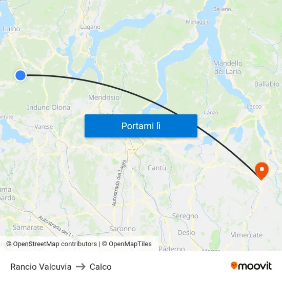 Rancio Valcuvia to Calco map