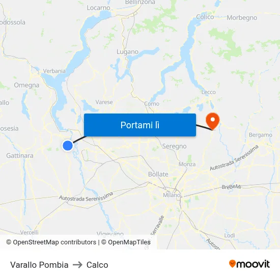 Varallo Pombia to Calco map
