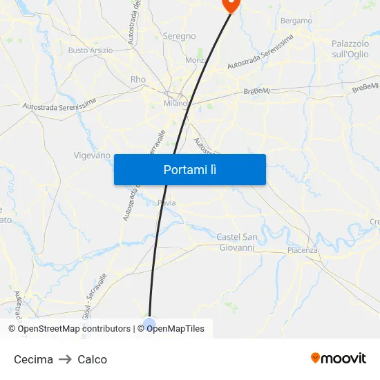 Cecima to Calco map