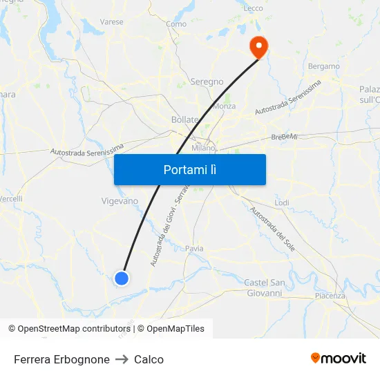 Ferrera Erbognone to Calco map