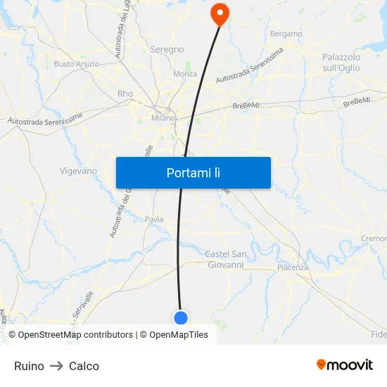 Ruino to Calco map