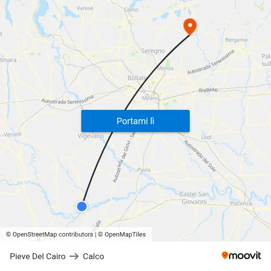 Pieve Del Cairo to Calco map