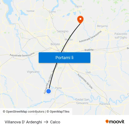 Villanova D' Ardenghi to Calco map