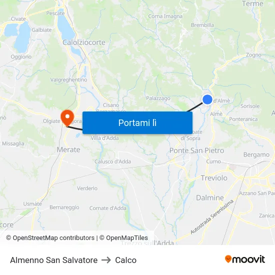 Almenno San Salvatore to Calco map