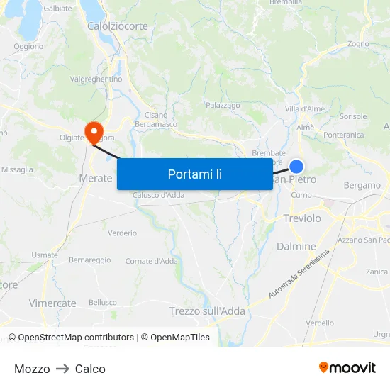 Mozzo to Calco map