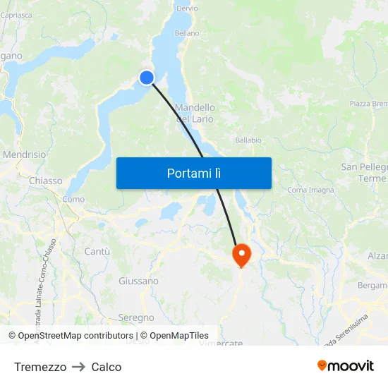 Tremezzo to Calco map