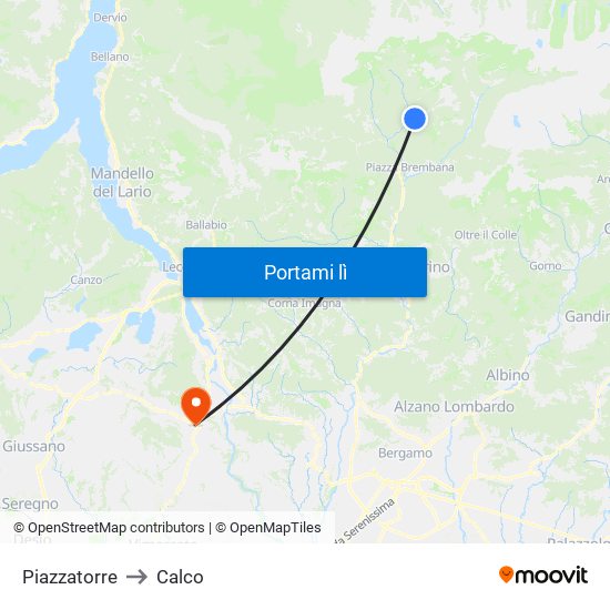 Piazzatorre to Calco map