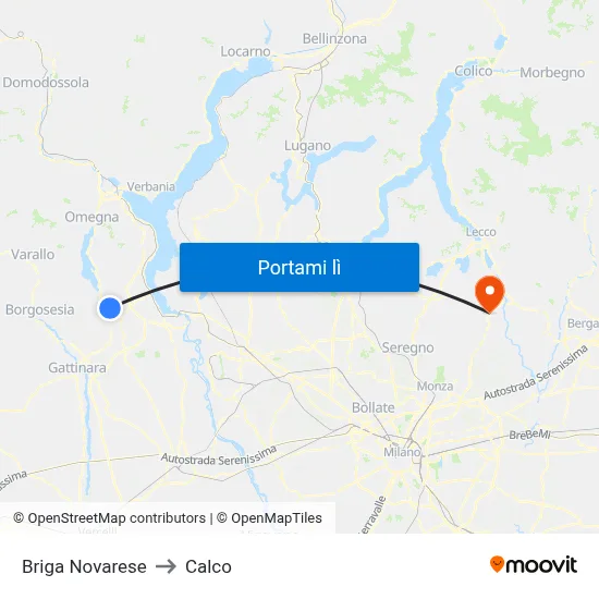 Briga Novarese to Calco map