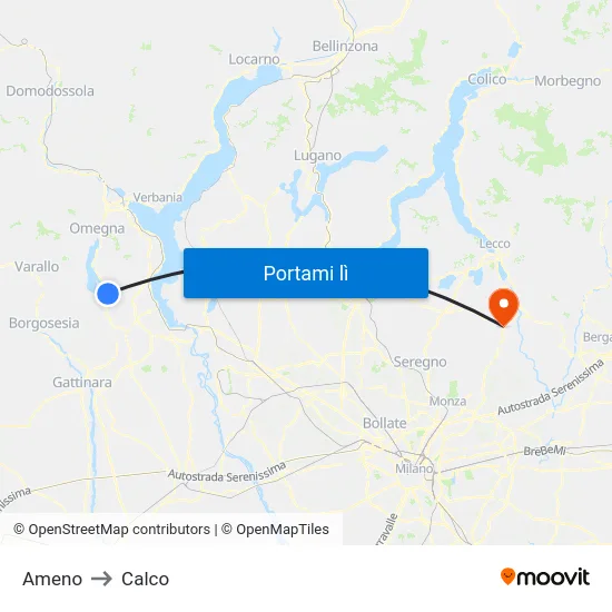 Ameno to Calco map