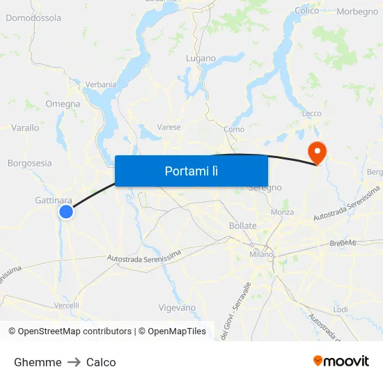 Ghemme to Calco map