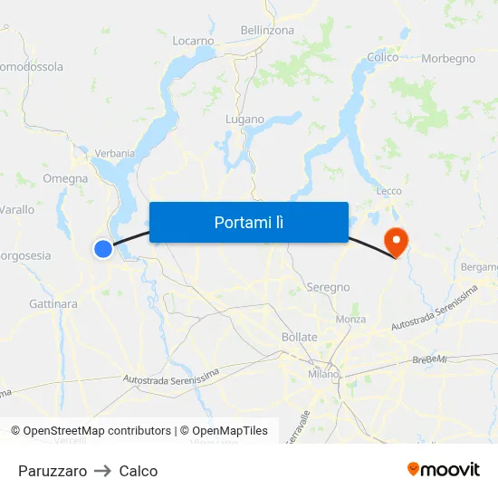 Paruzzaro to Calco map