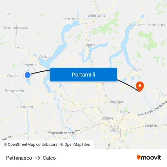 Pettenasco to Calco map