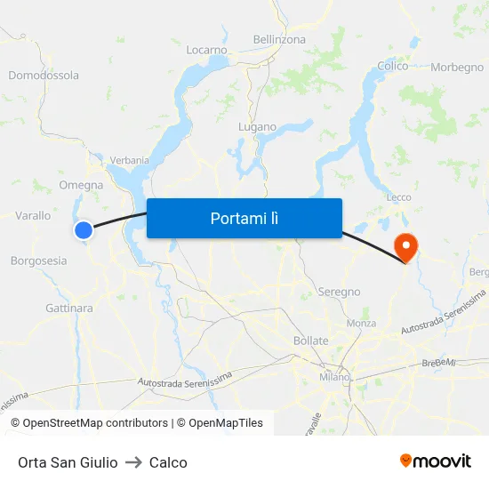 Orta San Giulio to Calco map