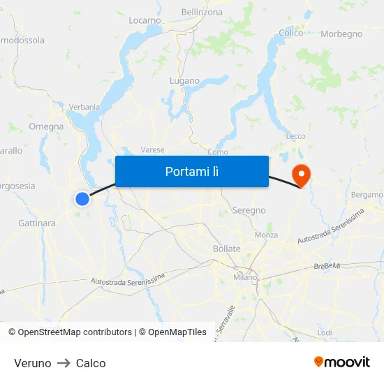 Veruno to Calco map