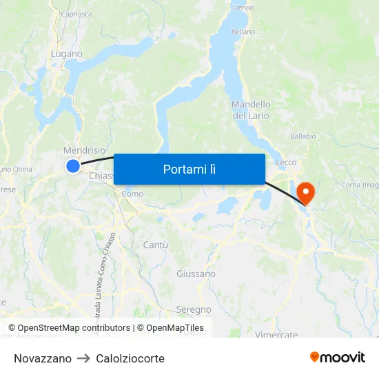 Novazzano to Calolziocorte map