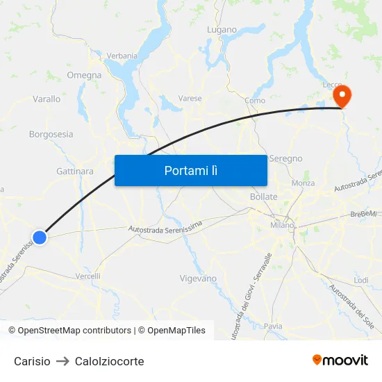 Carisio to Calolziocorte map