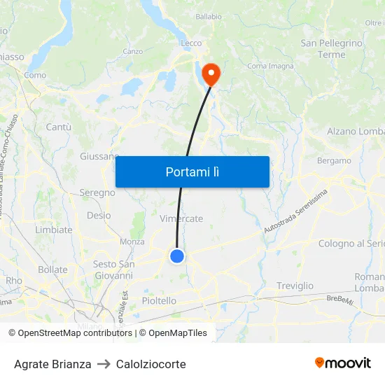 Agrate Brianza to Calolziocorte map