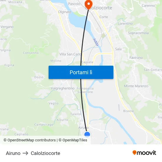 Airuno to Calolziocorte map