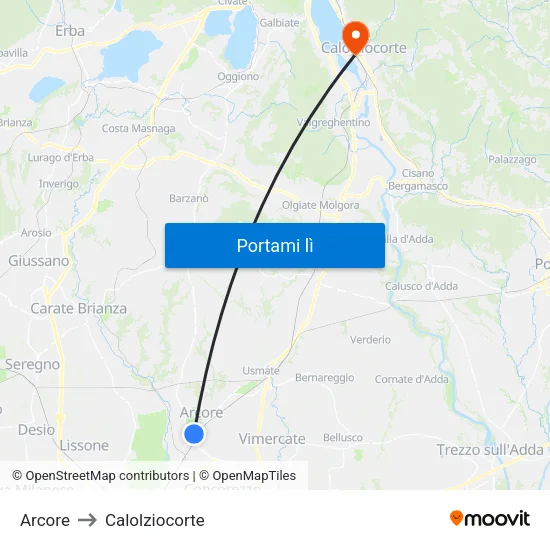 Arcore to Calolziocorte map